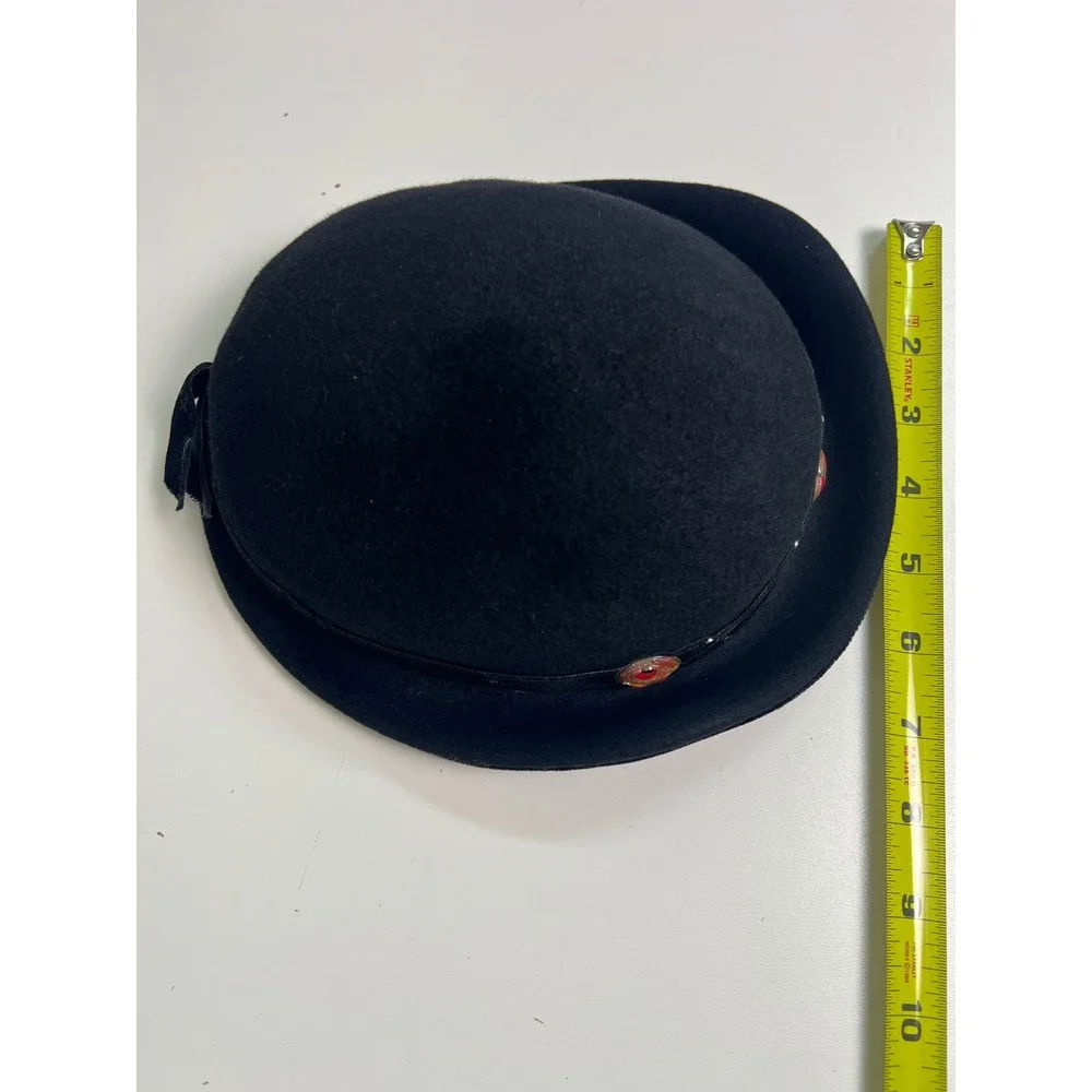 Vintage Merrimac Black Felt Bowler Hat‎ Womens Small Embellished Band